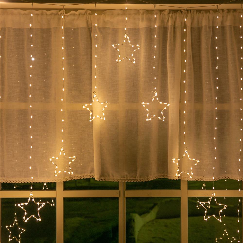 LED Wire Star Curtain Gold 9pc