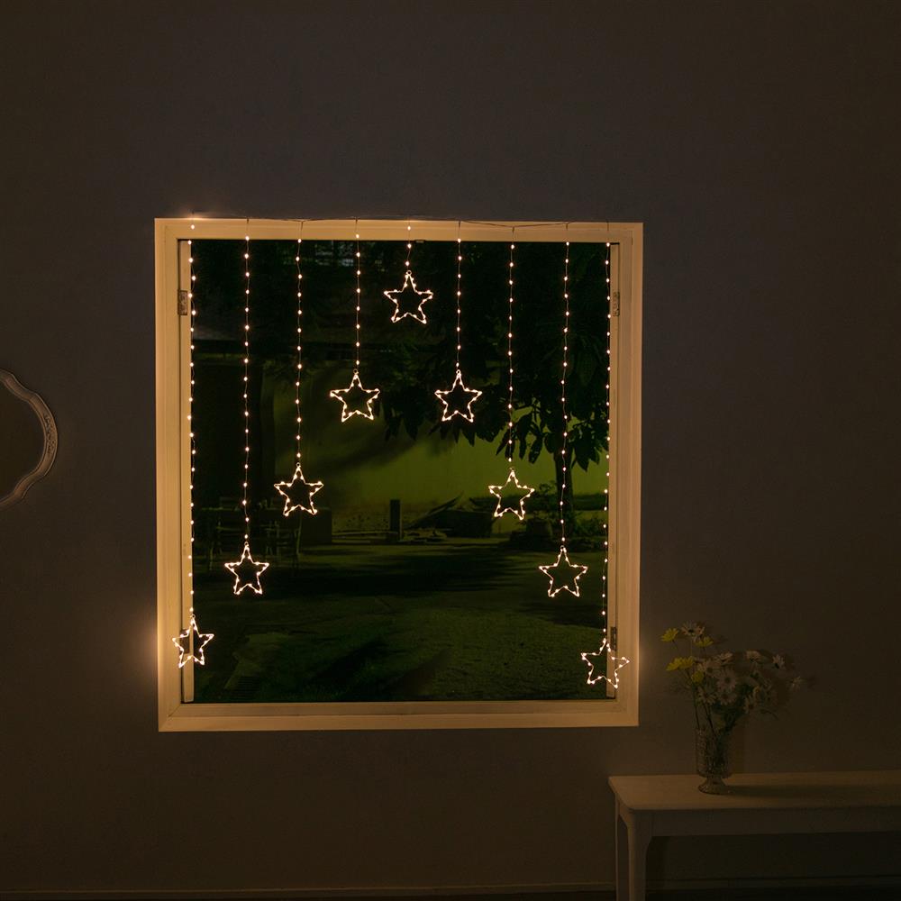 LED Wire Star Curtain Gold 9pc
