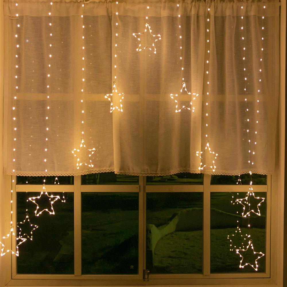 LED Wire Star Curtain Gold 9pc