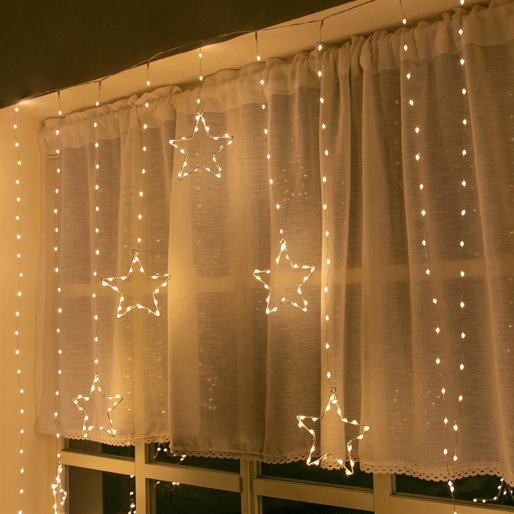 LED Wire Star Curtain Gold 9pc