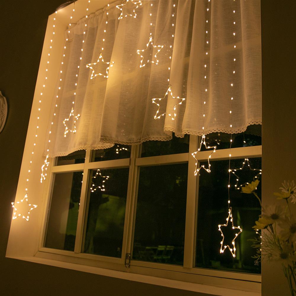 LED Wire Star Curtain Gold 9pc