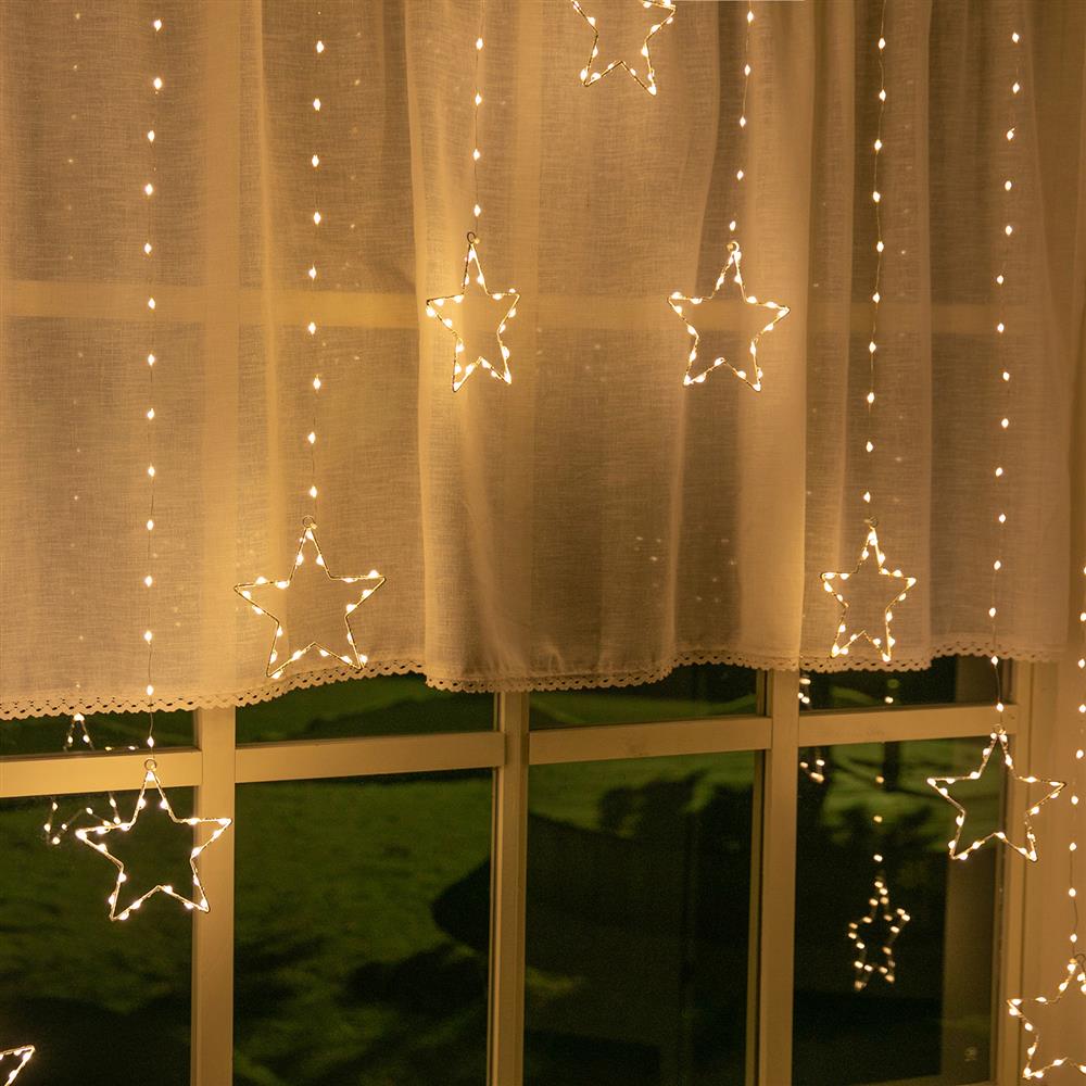LED Wire Star Curtain Gold 9pc