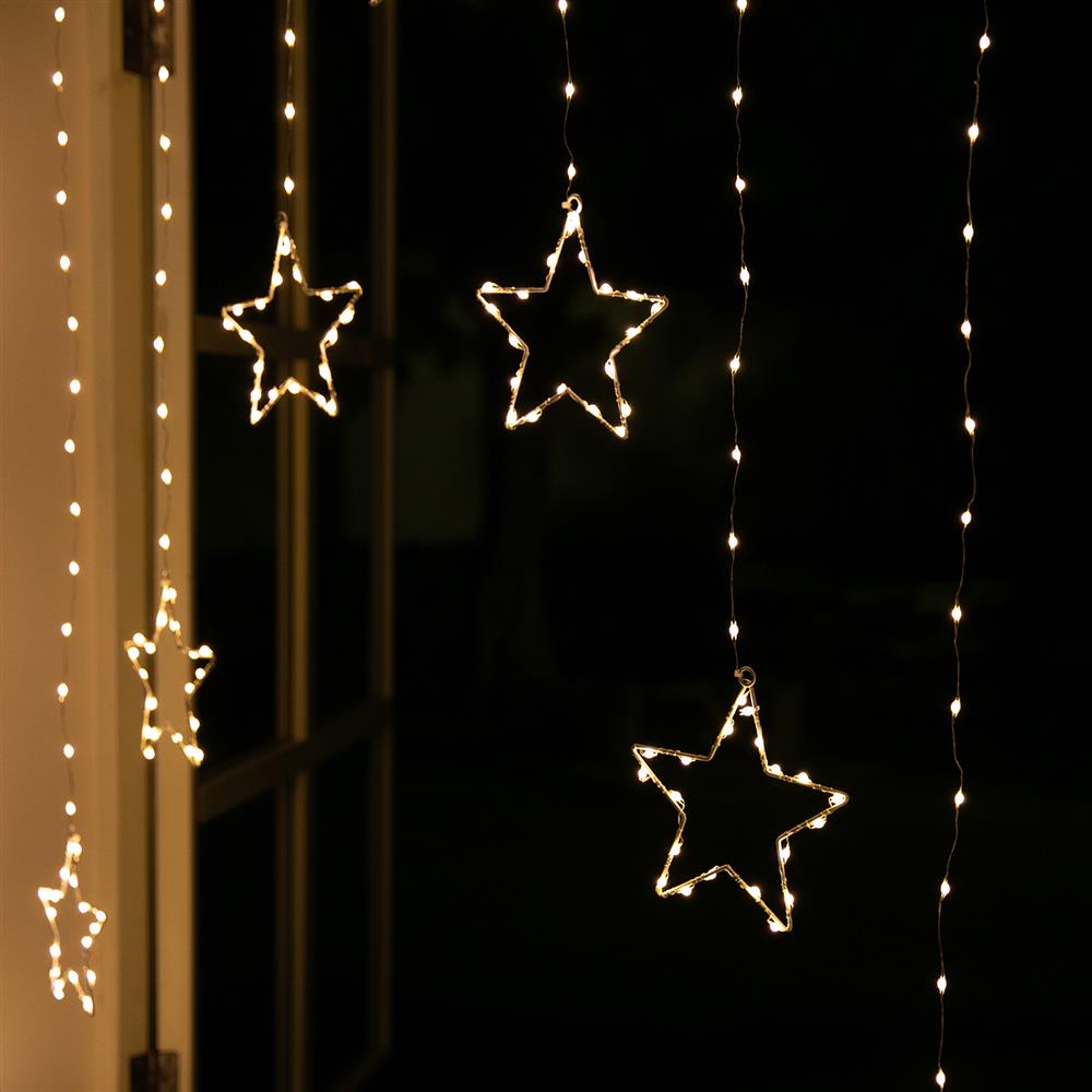 LED Wire Star Curtain Gold 9pc