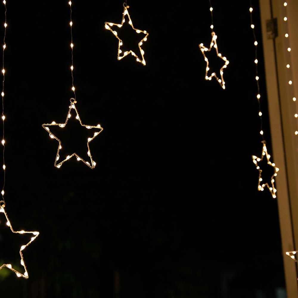 LED Wire Star Curtain Gold 9pc