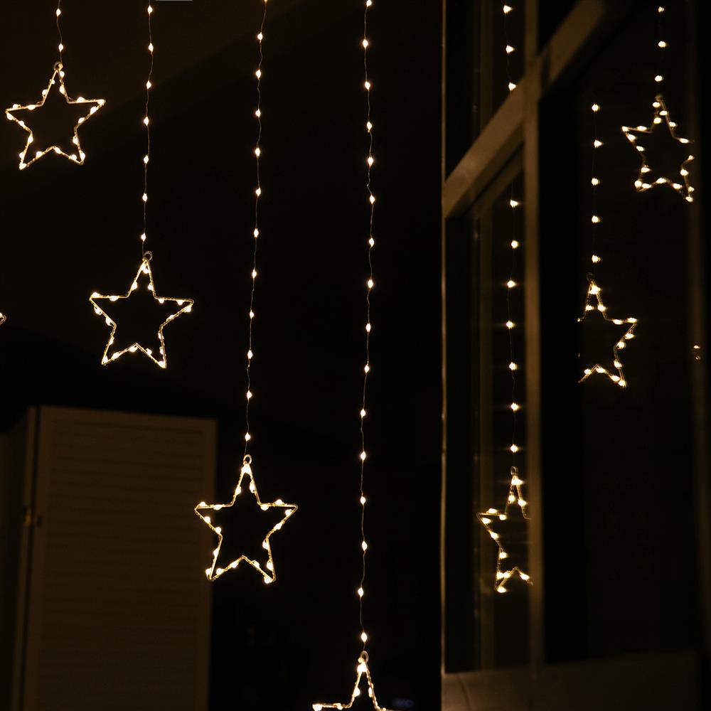 LED Wire Star Curtain Gold 9pc