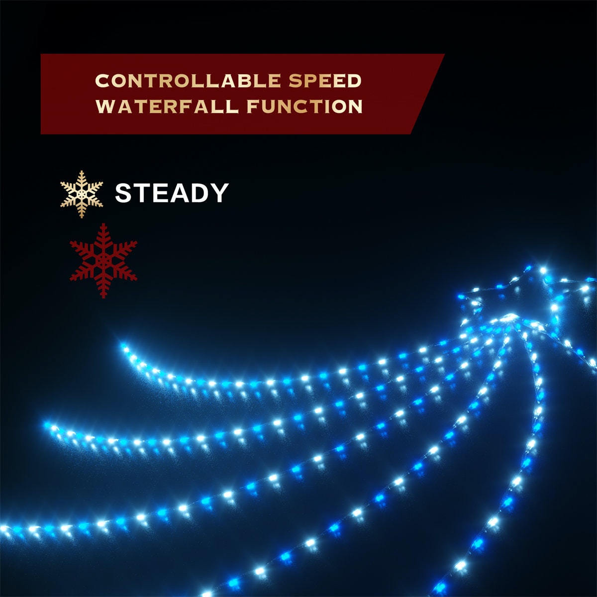 200 LED Waterfall Star Blue White 3m – Christmas Lights Shop