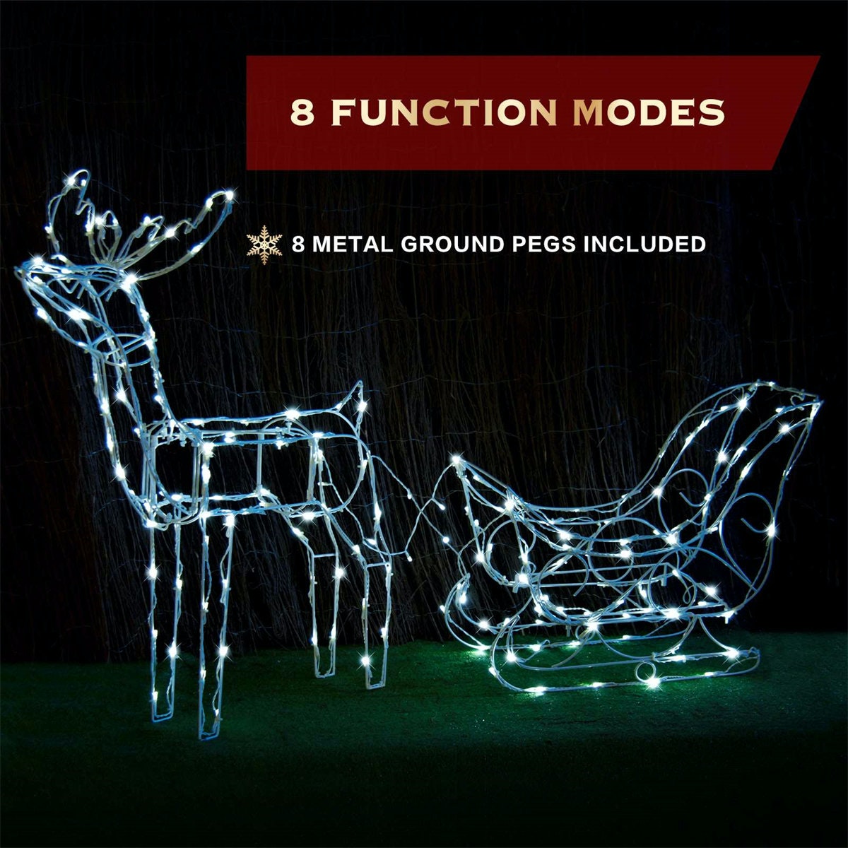 Solar Sleigh Reindeer 145cm